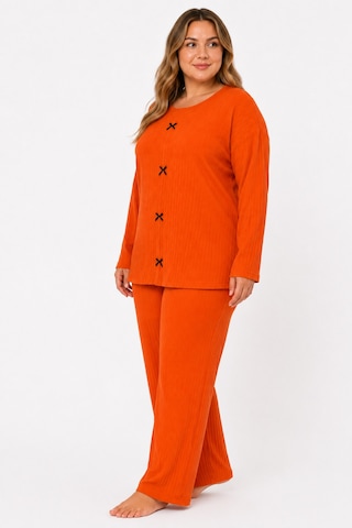 Sleeproom Büyük Beden Kadın Kaşkorse Mevsimlik Turuncu Pijama Takımı