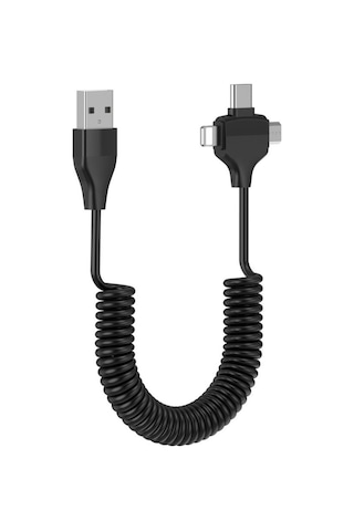 Spiral Tasarımlı Micro, Type-c Ve Lightning To Usb 3'ü 1 Arada Şarj Kablosu 1 Metre - Oto Şarj Kablosu