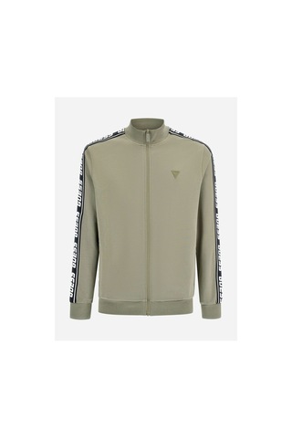 Guess Full Zıp New Arlo Sweatshırt - Erkek Dik Yaka Fermuarlı Logo Şerit Detaylı Haki Çok Renkli