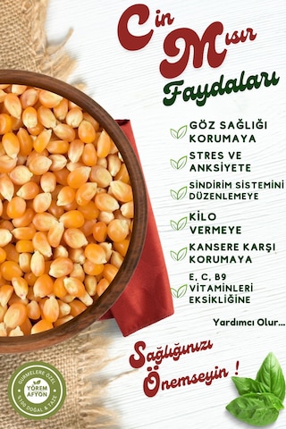 Yörem Afyon Meşhur Konya Organik Tarım Mahsulü Patlayan Mısır, Cin Mısır Zea Mays 1000gr.
