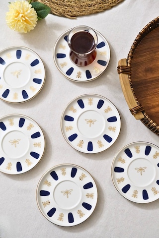 Tabak Evi Porselen Acem Zade Lacivert Çay Tabağı 12,5cm 6 Lı Çok Renkli