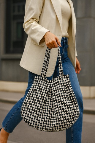 Yunusoğlu Home Siyah Beyaz Çok Amaçlı Premium Oversize Kazayağı Orta Boy Kanvas Kadın El Ve Omuz Çantası Siyah Beyaz Kazayağı