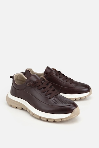 Yaya Erkek Kahverengi Deri Kontrast Tabanlı Bağcıklı Sneaker
