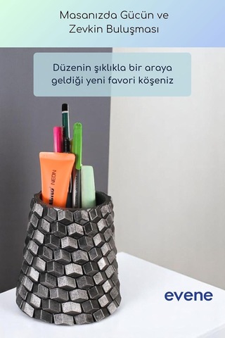 Tr Kalemlik Masa Kalemliği Organizer Kalemlik Gümüş Eskitme Renk Model 84 Genel