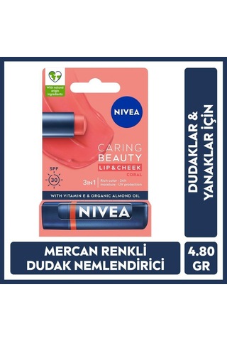 4.8 Gr Mercan Renkli Dudak Bakım Kremi, Spf30 İle Nemlendirir