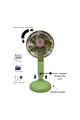 Fy060 Taşınabilir Masaüstü Ve El Yeşil Usb Fan