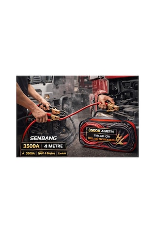 Senbang 3500a Akü Takviye Kablosu 4 Metre Tırlar/kamyonlar İçin Özel, Çantalı, Güçlü Kıskaçlı Marş Kablosu