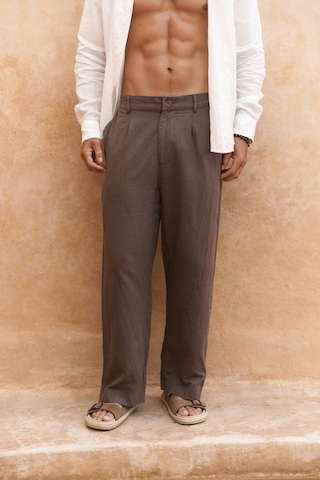 Fyfaha Bol Paça Erkek Kahve Keten Pantolon Kahve