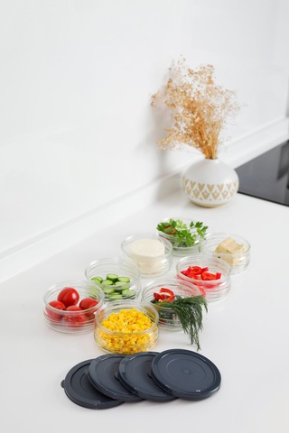 8'li Premium Kahvaltılık Seti 410 Cc Gri Plastik Kapaklı, Cam Saklama Kabı, Hava Geçirmez Gri