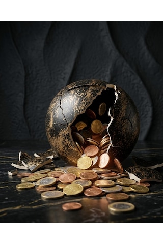 El Yapımı Seramik Küre Kırılabilir Ve Alt Kapaklı Tekrar Kullanılabilir Kumbara Gold