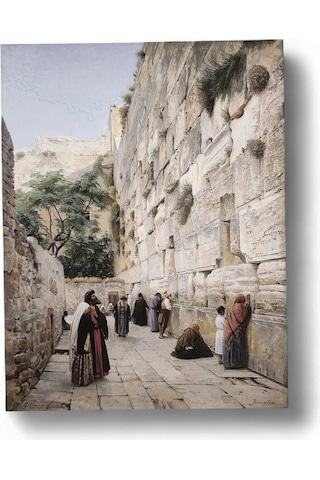 Ağlama Duvarı, Kudüs - Gustav Bauernfeind 26 Cm X 20 Cm Ahşap Pano Dini Masaüstü Çerçeve