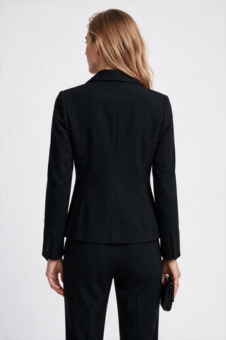 Ekol Kadın Çentikli Yaka Tek Düğmeli Normal Kesim Uzun Kollu Blazer Ceket Siyah