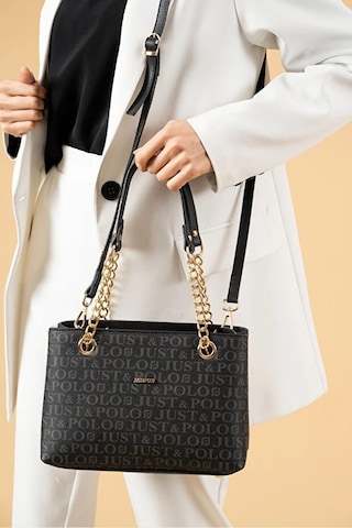 Just Polo Kadın Orta Boy Zincir Detaylı Ayarlanabilir Askılı Şık El & Omuz Çantası Shoulder Bag Siyah