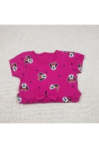 Minnie Mouse Desenli Fiyonk Detaylı Kısa Kol Elbise Koyu Mavi