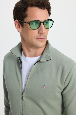 Tudors Erkek Slim Fit Dar Kesim Pamuklu Tam Fermuarlı Çift Cepli Dik Yaka Yeşil Sweatshirt Hırka-41893 Yeşil
