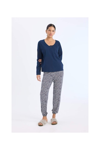 DeFacto Fall in Love Pijama Takımı Uzun Kollu Üst Desenli Uzun Alt E2357AX24WNNV31 Lacivert