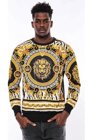 Wessi Siyah Üzerine Taşlı Baskılı Bisiklet Yaka Sweatshirt Siyah