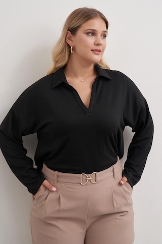 Polo Yaka Triko Bluz-3363 Siyah