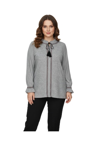 Wearon Kadın Yumoş Yaka Bağcıklı Kol Valonlu Modelli Bluz Bgl-st05141 Gri