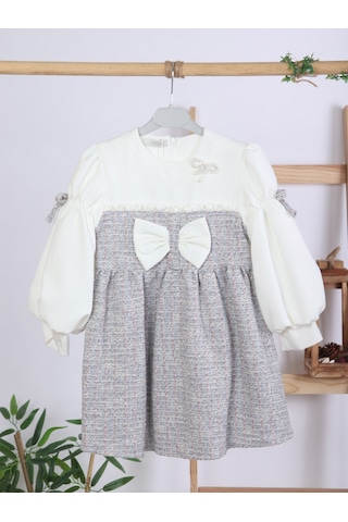 Xo Kids Kurdele Detaylı Kız Çocuk Elbise 4-10 Yaş 4407 Beyaz - Mor