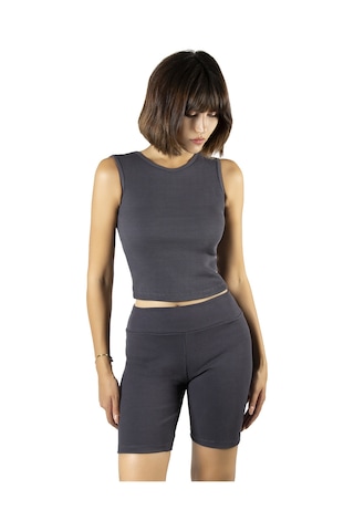 Terapi Men Antrasit Fitted/vücuda Oturan Crop Halter Yaka Fitilli Esnek Örme Bluz Atlet Antrasit
