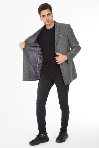 Sposo 5122 Dar Kalıp Ceket Yaka Erkek Balıksırtı Kısa Palto Füme Gri