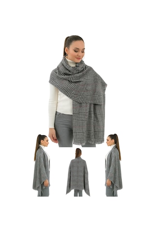 1 Adet Kadın Büyük Bedene Uygun Yumuşak Dokulu Kışlık Desenli Atkı Omuz Şalı Gri Ekose