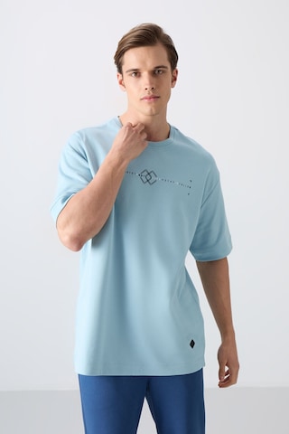 Tommy Life Açık Mavi Pamuklu Kalın Yumuşak Dokulu Oversize Fit Baskılı Erkek T-shirt - 88323 Açik Mavi