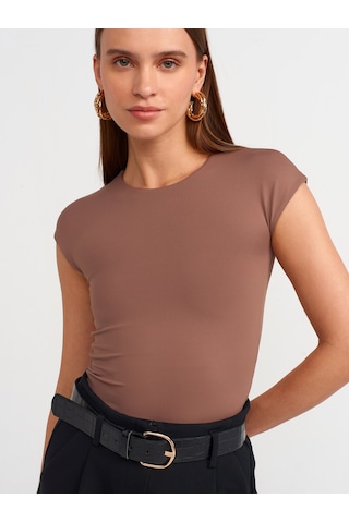 Dilvin Poliamid T-shirt Kahve Sütlü Kahverengi