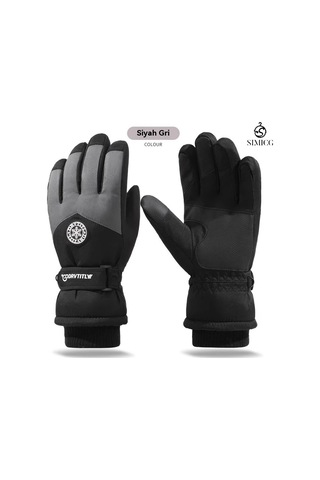 Kayak Sıcak Rüzgar Geçirmez Su Geçirmez Dokunmatik Ekran Eldiveni Siyah Gri