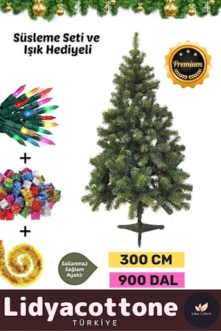 Premium Noel Paketi Kutu Süsleme Seti Yılbaşı Çam Ağacı Renkli Işığı Yeni Yıl Eğlence 300cm 900 Dal Standart