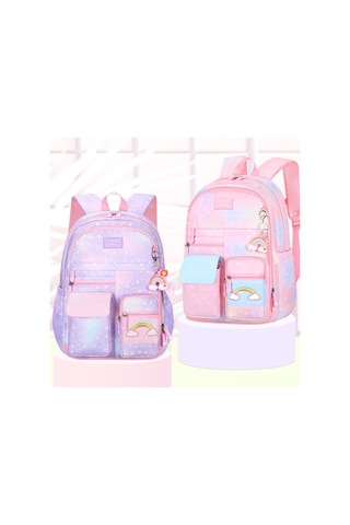 Vkemall Küçük Kızlar İçin Gradient Pembe Buzdolabı Desenli Çift Askılı Okul Çantası - Hafif, Dayanıklı Ve Çok Fonksiyonlu Outdoor Aktivitelere Uygun Çok Renkli