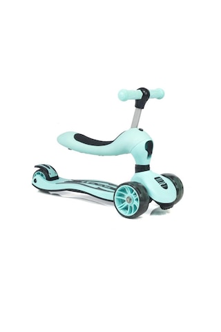 Smart Oturaklı Çocuk Scooter 3 Tekerlekli Işıklı Ledli Scooter Yükseklik Ayarlı 1-5 Yaş Açık Mavi