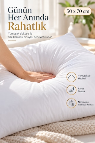 2 Adet Boncuk Silikon Yastık Fermuarlı 50x70 İç Yastık 800 Gram Beyaz