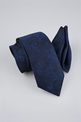 Milleniva Twill Şal Desenli Lacivert Kravat & Mendil