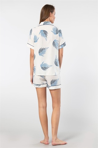 Türen 3605 Kadın Kısa Kollu Şortlu Gömlek Pijama Takım-ekru Ekru