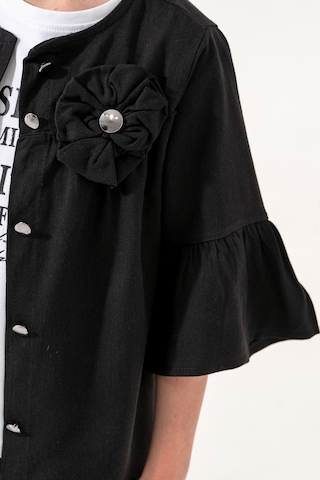 Kız Çocuk Çiçek Gömlekli İkili Kız Takım 3127 Siyah