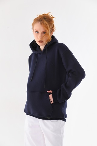 Everest Everst Kapüşonlu 3 İplik Şardonlu Cepli Sweatshirt Lacivert