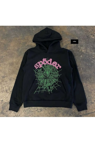 Hunors Sportswear & Company Örümcek Baskılı Unisex Model Pamuklu Kapüşonlu Sweatshirt Siyah-sarı- Kırmızı