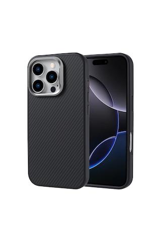 Ardemix Apple iPhone Uyumlu 16 Pro Max Kılıf Magsafe Şarj Özellikli Karbon Fiber Görünümlü Troy K Siyah