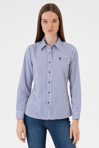 U.S. Polo Assn. Kadın Saks Çizgili Uzun Kollu Gömlek 50316492-VR045