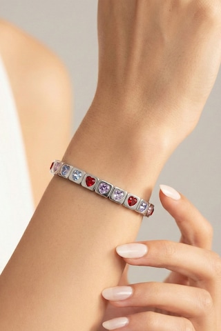 Kalp Figürlü Renkli Taşlı Silver Bijuteri Bileklik Gümüş