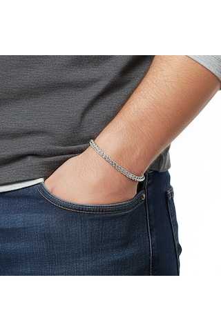 Premium Tilki Kuyruğu Çelik Zincir Bileklik 4mm Köşeli 3183czb2d2 - 20 Cm - Siyah Renk Siyah