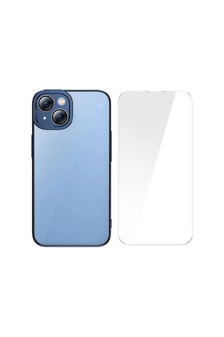 Baseus Glitter Apple iPhone Uyumlu 14 Plus 6.7 Renkli Kenar Silikon Kılıf + Tempered Ekran Koruyucu Set- 5775 Siyah