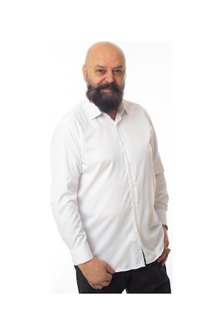 Beyaz Ekstra Büyük Yaka 4 Drop Rahat Kesim Micro Kumaş Kol Düğmeli Regular Fit Erkek Gömlek - 189-1-dc24w 001