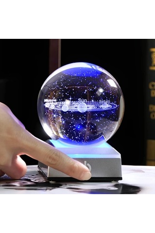 Honeybeeshop 1 Adet 8 Cm Küçük 3d Güneş Sistemi Kristal Topu Led Tabanlı Gece Lambası Ev Dekorasyon Astronomi Hediye Ahşap
