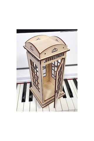 3 Lü Ahşap Telefon Kulübesi Maket Seti 10x22 Cm Kendin Boya, Eğlen