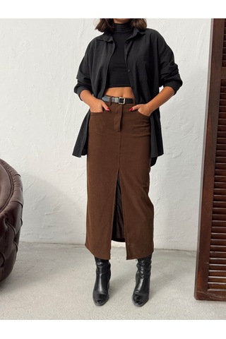 Verymoda Fitilli Kadife Etek F2033 Kahve