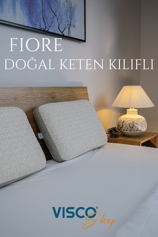 Visco Yastık Doğal Keten Kılıflı Ergonomik Visco Yastık 65 x 40 x 14 CM