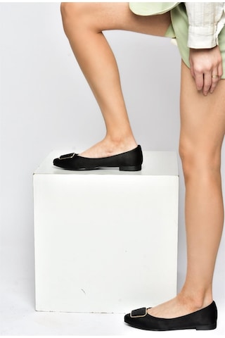 Fox Shoes P726776304 Siyah Saten Kumaş Kadın Babet Siyah